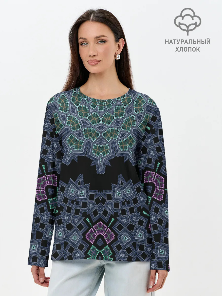Лонгслив женский. Хлопок / Перламутровый узор восточный