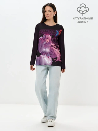 Лонгслив женский. Хлопок / Zero Two в наушниках