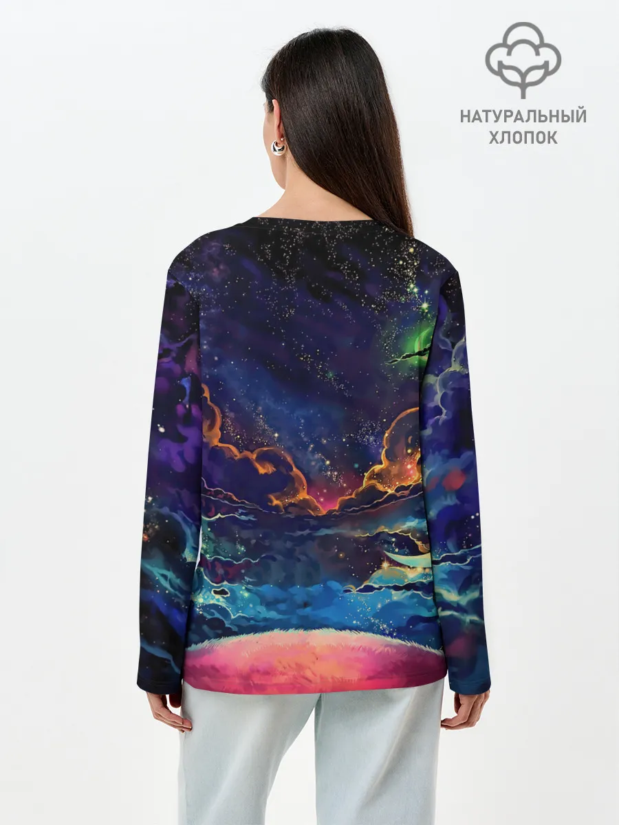 Лонгслив женский. Хлопок / Глубокий космос