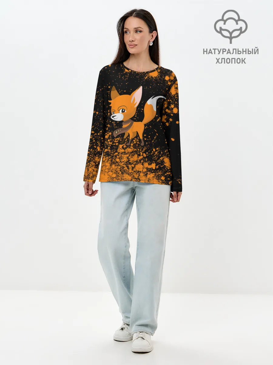 Лонгслив женский. Хлопок / Лиса - В Шарфике - Взрыв