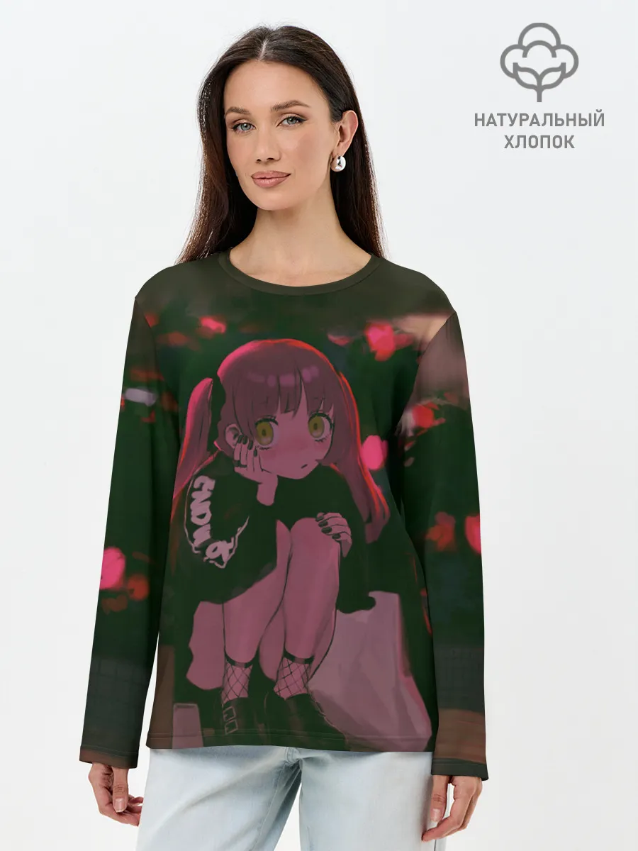 Лонгслив женский. Хлопок / Аниме девушка