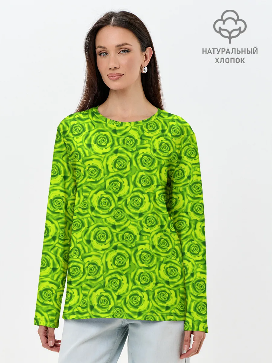 Лонгслив женский. Хлопок / Неоновый цветочный узор
