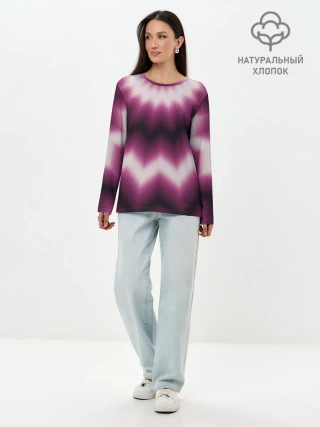 Лонгслив женский. Хлопок / Черно-пурпурный калейдоскоп