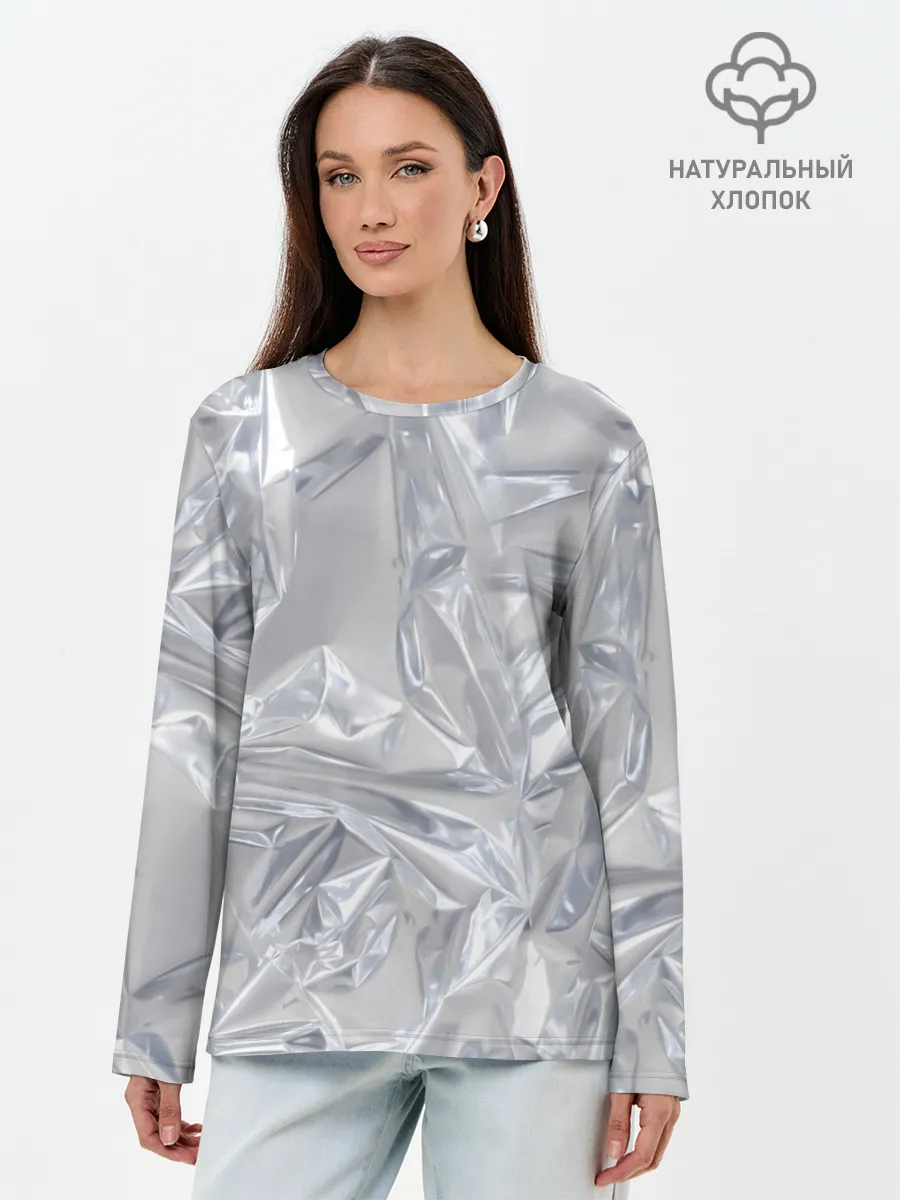 Лонгслив женский. Хлопок / Голографичная фольга