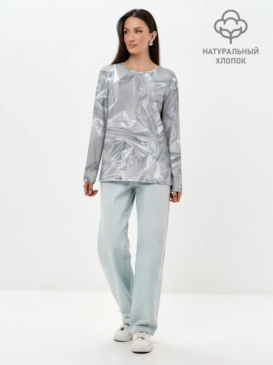 Лонгслив женский. Хлопок / Голографичная фольга