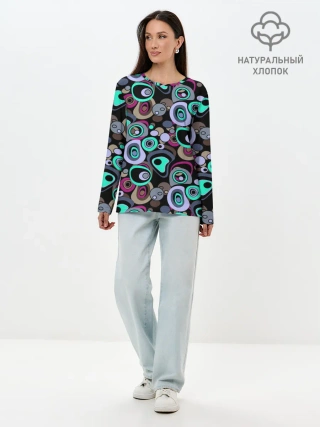 Лонгслив женский. Хлопок / Абстрактный узор ретро