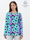 Лонгслив женский. Хлопок / Яркие бирюзовые цветы