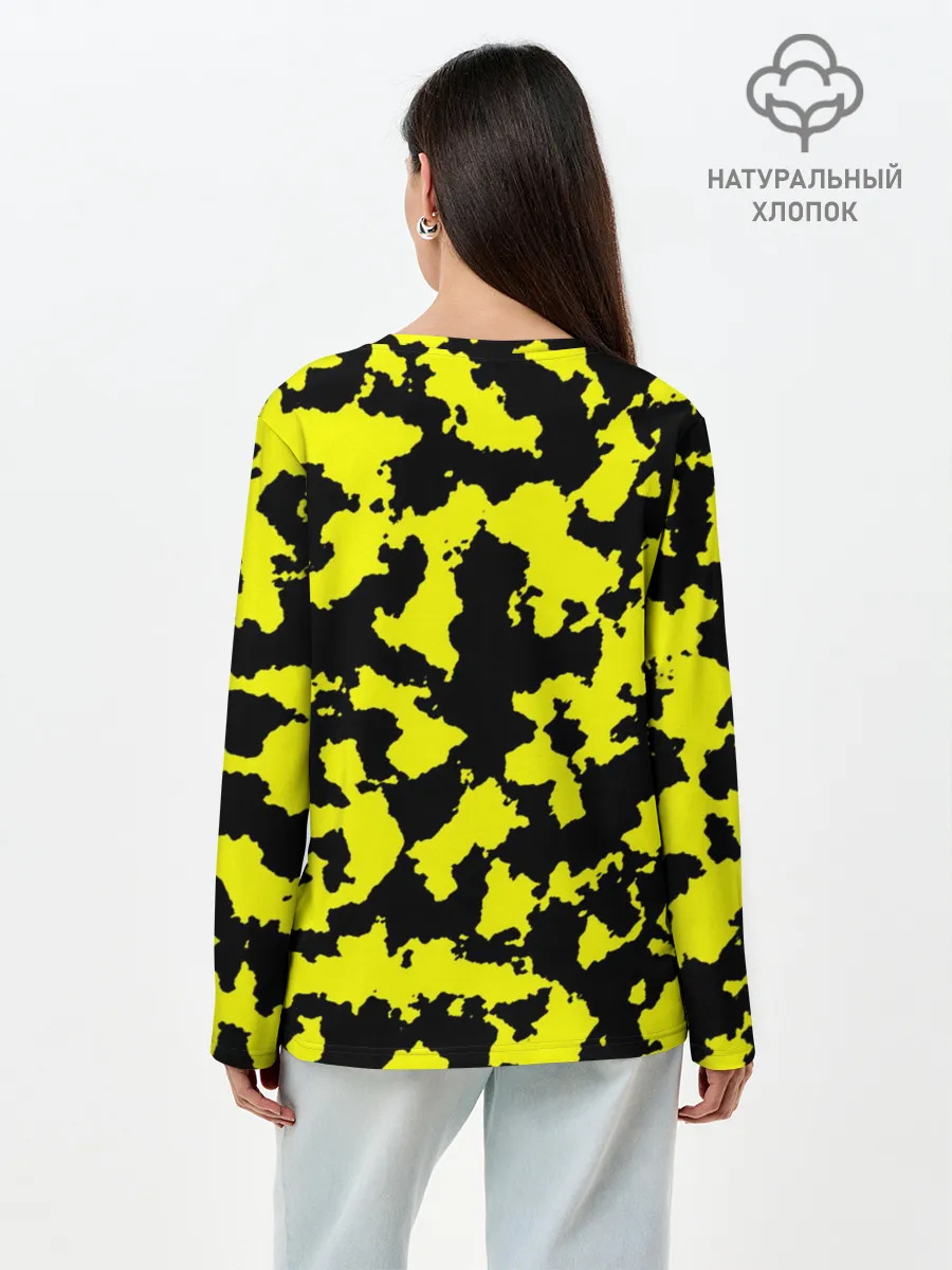 Лонгслив женский. Хлопок / Черно-желтый камуфляж