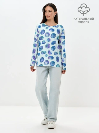 Лонгслив женский. Хлопок / Драгоценные синие камни