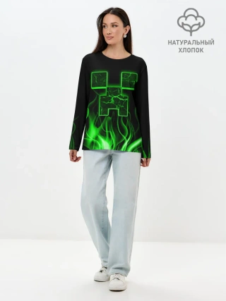 Лонгслив женский. Хлопок / MINECRAFT TEXTURE FIRE