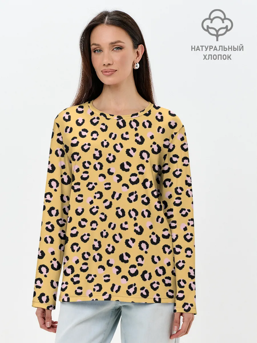 Лонгслив женский. Хлопок / Желтый леопардовый принт