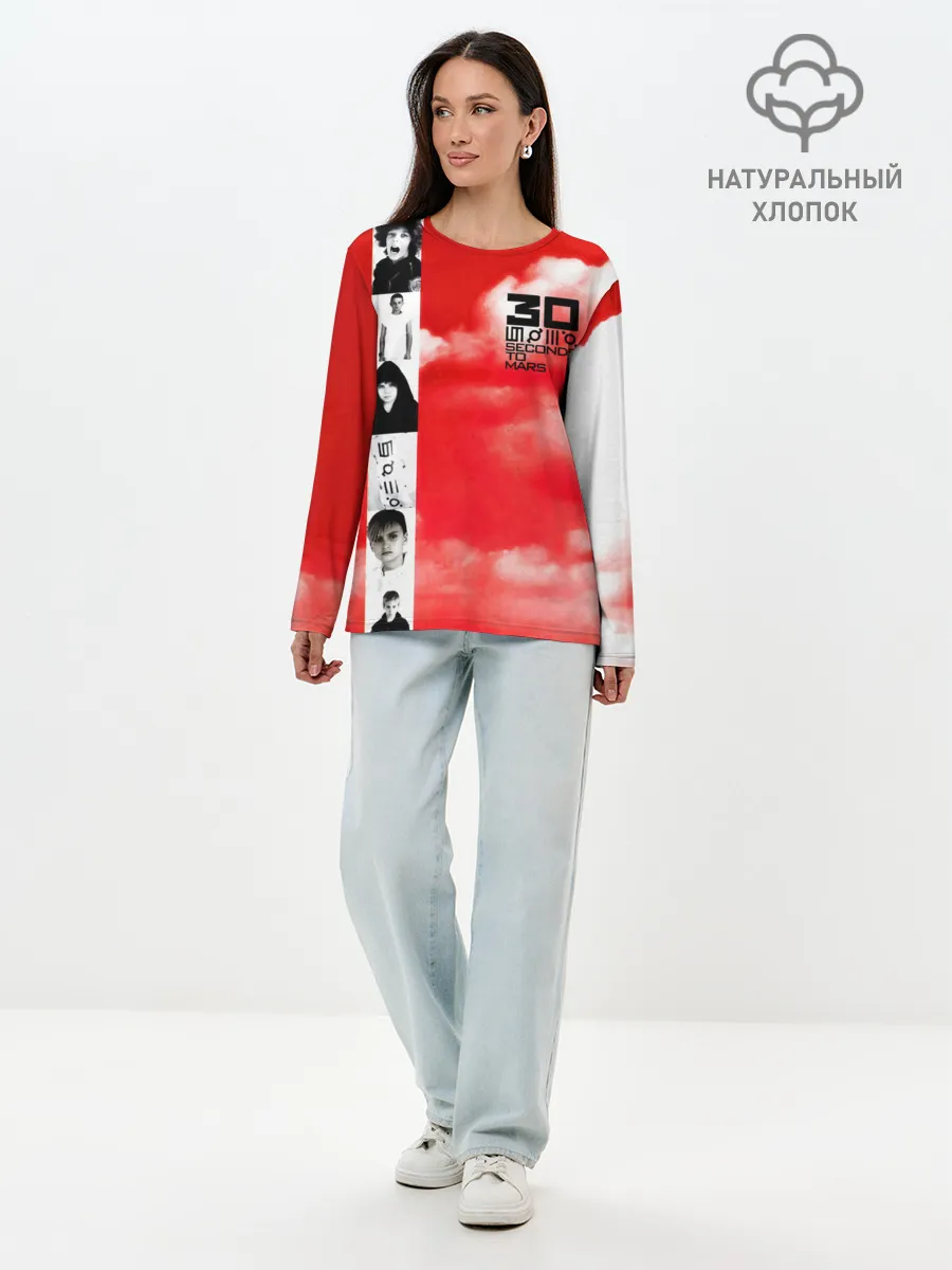 Лонгслив женский. Хлопок / 30 Seconds to Mars красное небо
