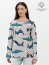 Лонгслив женский. Хлопок / Кровожадные акулы паттерн