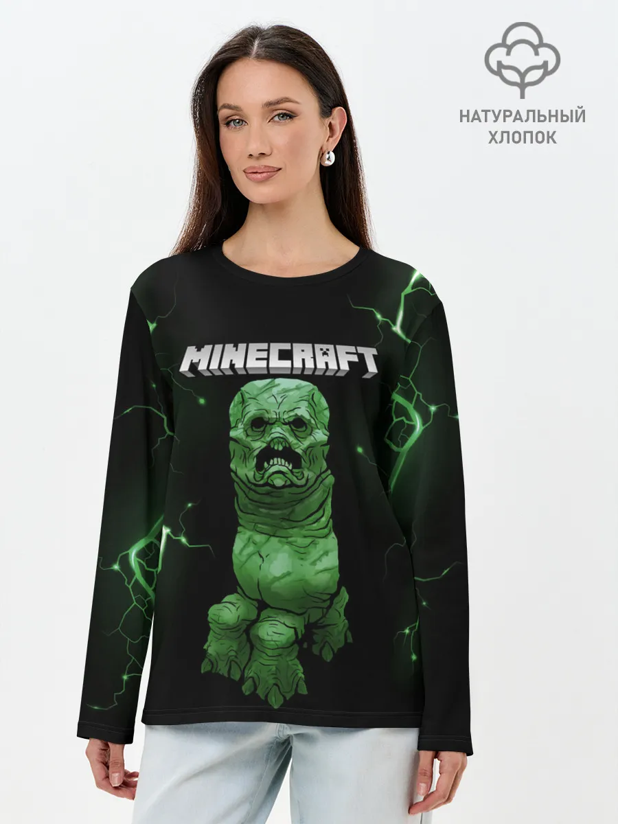 Лонгслив женский. Хлопок / CREEPER 3D | MINECRAFT 3D
