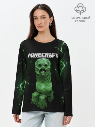 Лонгслив женский. Хлопок / CREEPER 3D | MINECRAFT 3D