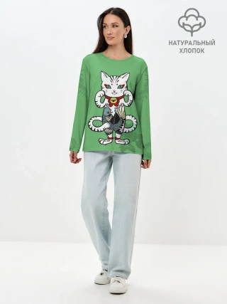 Лонгслив женский. Хлопок / ЯПОНСКИЙ КОТ | JAPANESE CAT