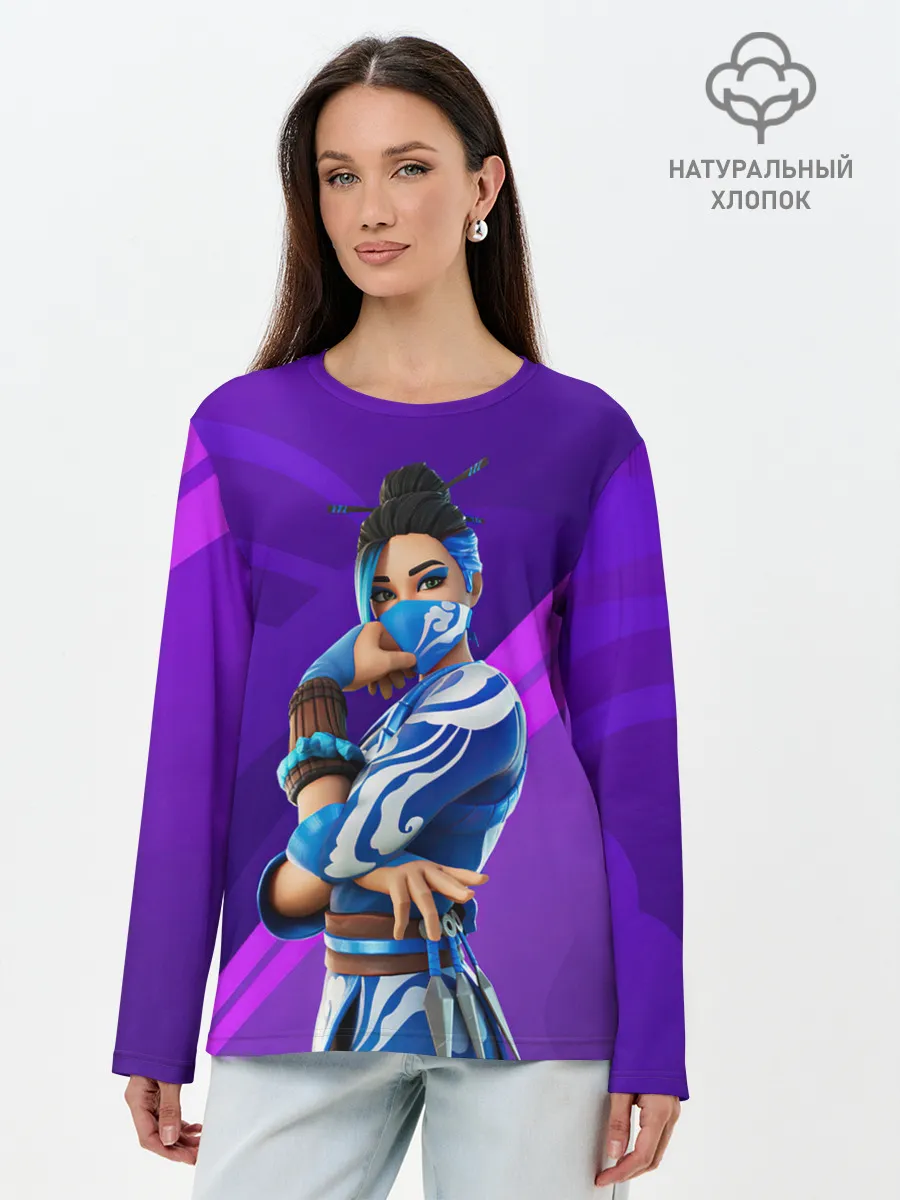 Лонгслив женский. Хлопок / Fortnite Blue Jade