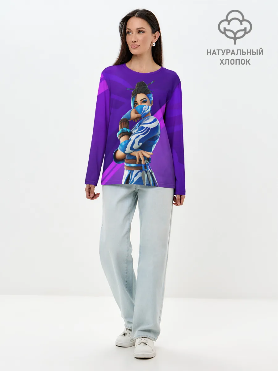 Лонгслив женский. Хлопок / Fortnite Blue Jade