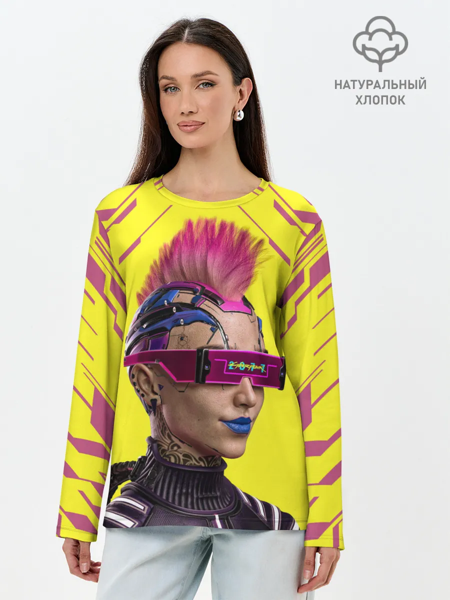 Лонгслив женский. Хлопок / CYBERPUNK 2077 | КИБЕРПАНК
