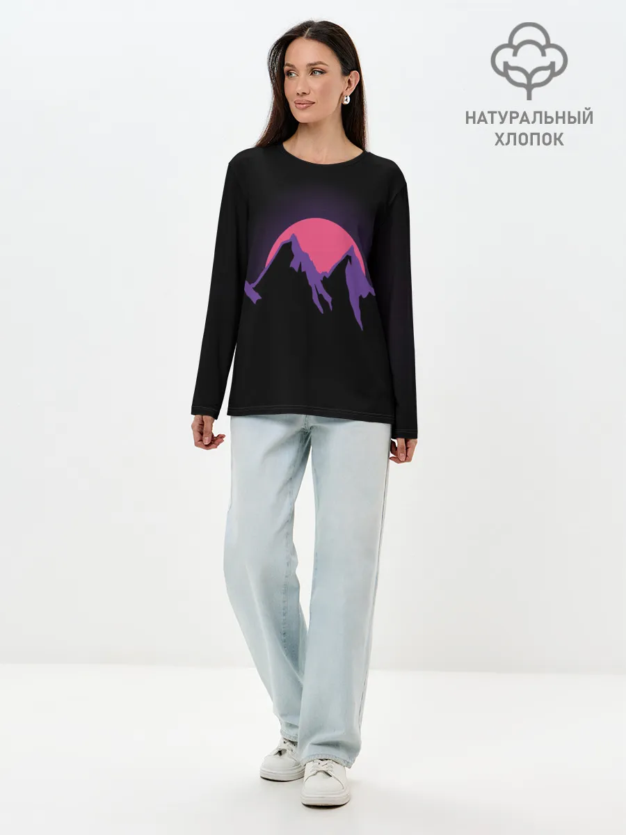 Лонгслив женский. Хлопок / горы на фоне заката