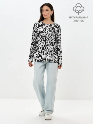 Лонгслив женский. Хлопок / Graffiti white on black