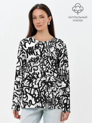 Лонгслив женский. Хлопок / Graffiti black on white