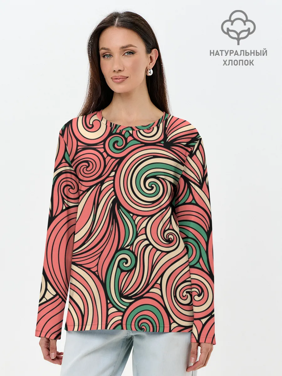 Лонгслив женский. Хлопок / Алые листья