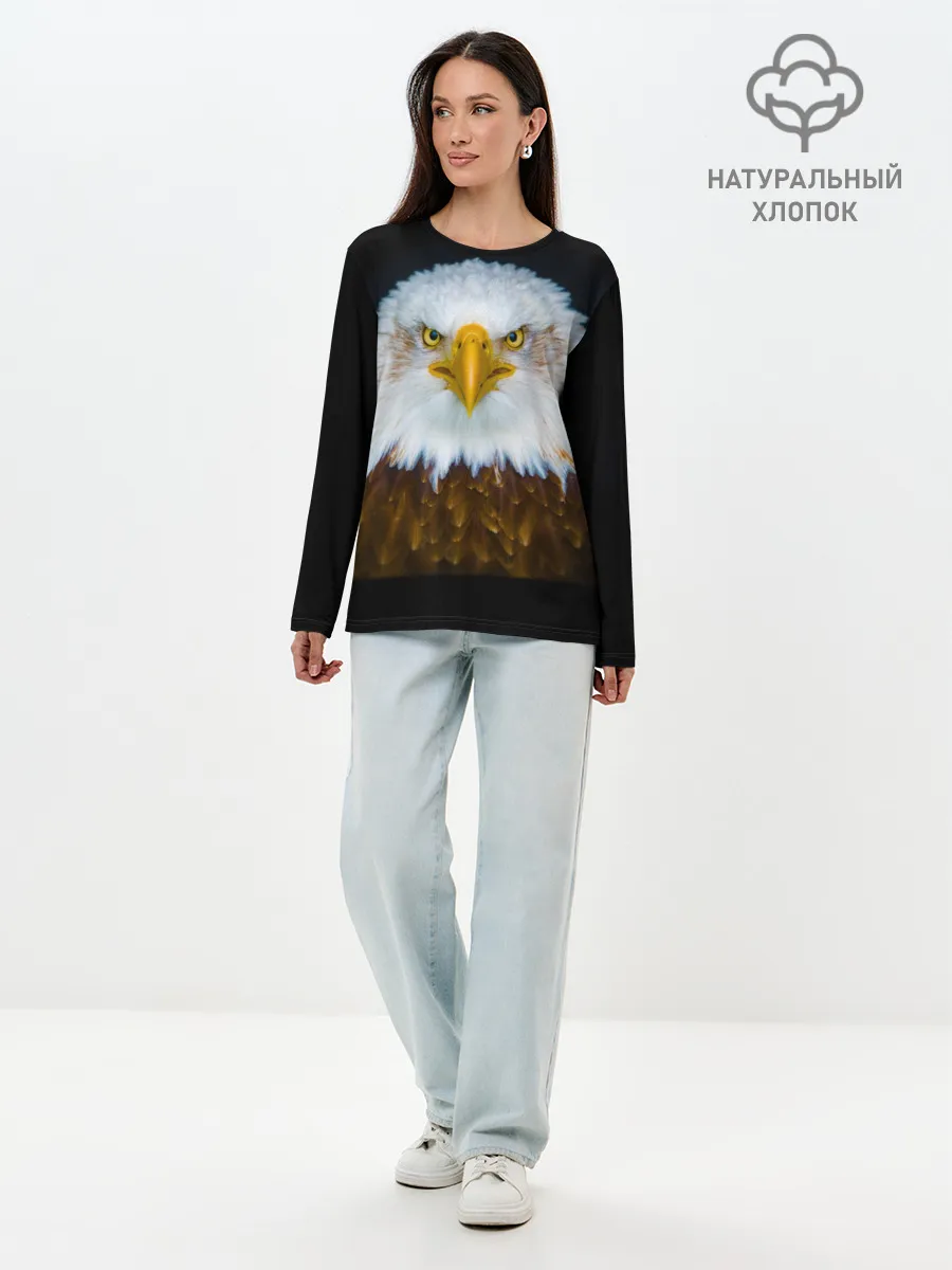 Лонгслив женский. Хлопок / Белоголовый орлан
