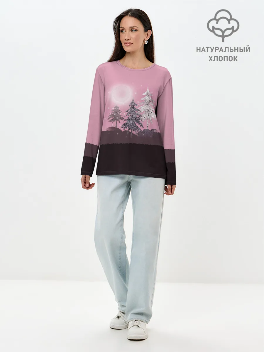 Лонгслив женский. Хлопок / Розовое сияние