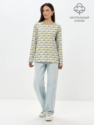 Лонгслив женский. Хлопок / Fuck паттерн светлый