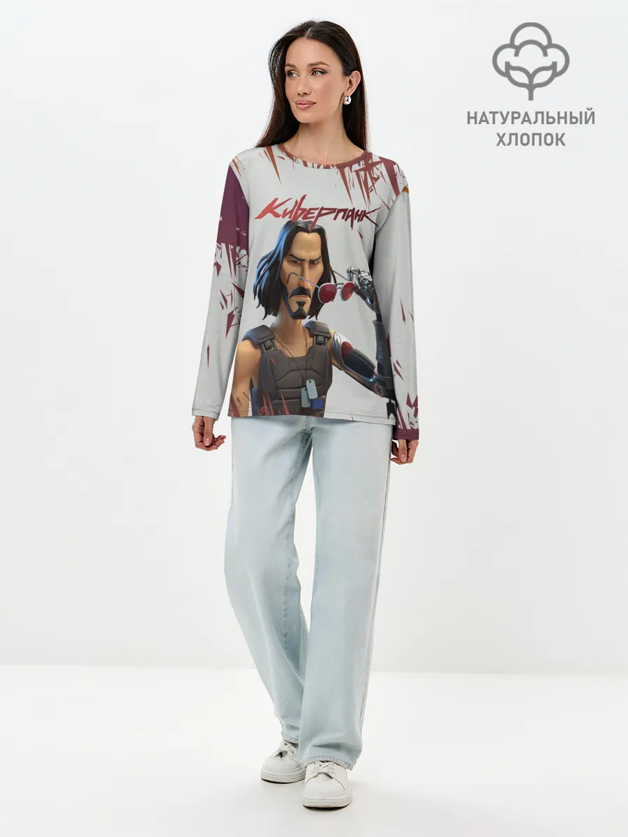 Лонгслив женский. Хлопок / КИАНУ РИВЗ | КИБЕРПАНК