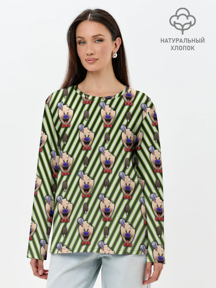 Лонгслив женский. Хлопок / ICE SCREAM зеленый паттерн