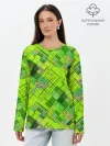 Лонгслив женский. Хлопок / Ярко-зеленый абстрактный узор
