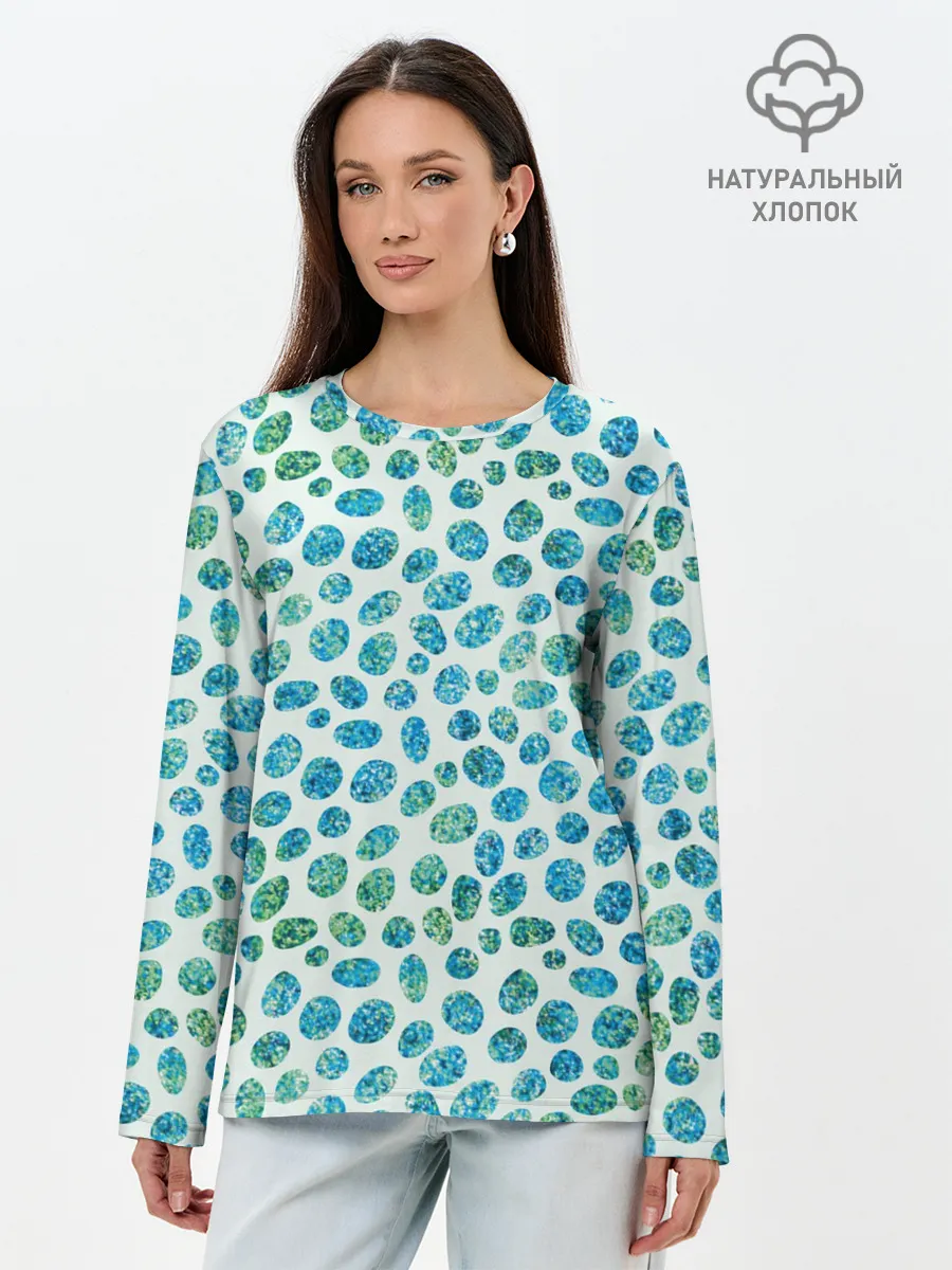 Лонгслив женский. Хлопок / Драгоценные зеленые камешки