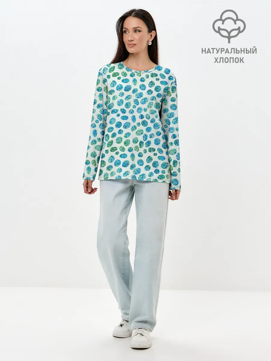 Лонгслив женский. Хлопок / Драгоценные зеленые камешки