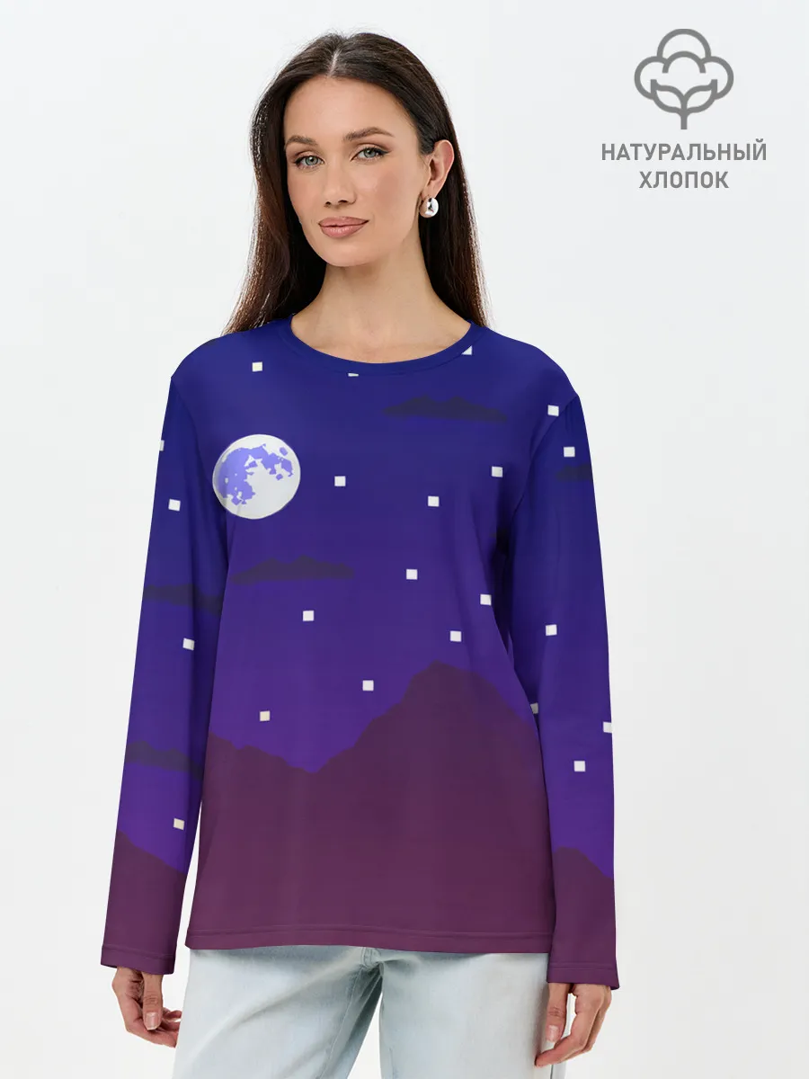 Лонгслив женский. Хлопок / Пиксельная ночь | 8 bit