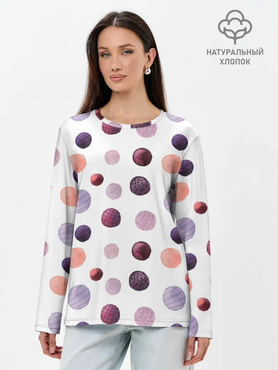 Лонгслив женский. Хлопок / Акварельные сиреневые круги