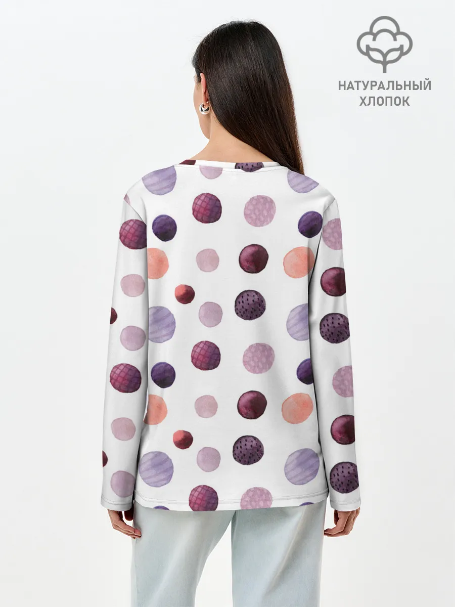 Лонгслив женский. Хлопок / Акварельные сиреневые круги