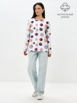 Лонгслив женский. Хлопок / Акварельные сиреневые круги