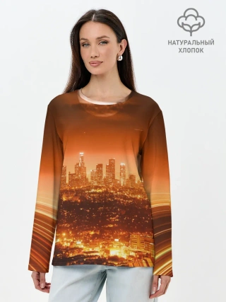 Лонгслив женский. Хлопок / Закат в Нью Йорке