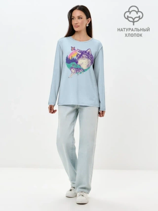 Лонгслив женский. Хлопок / Волк единорог