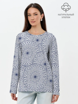 Лонгслив женский. Хлопок / БЕЛЫЕ ХРИЗАНТЕМЫ | ПАТТЕРН