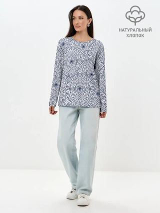 Лонгслив женский. Хлопок / БЕЛЫЕ ХРИЗАНТЕМЫ | ПАТТЕРН