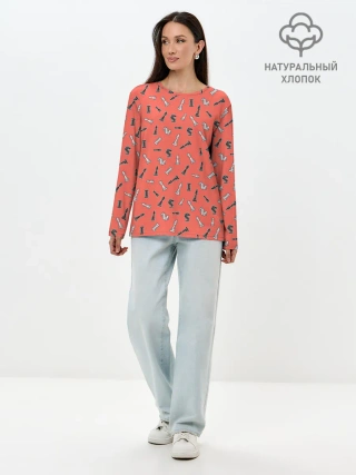 Лонгслив женский. Хлопок / Шахматы паттерн