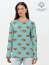 Лонгслив женский. Хлопок / Креветки паттерн
