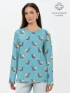 Лонгслив женский. Хлопок / Петушки паттерн