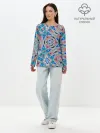 Лонгслив женский. Хлопок / Серо-синий абстрактный узор