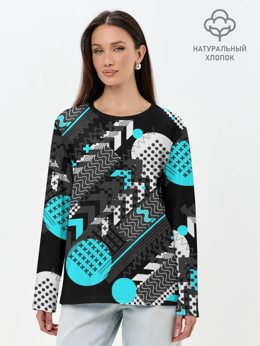 Лонгслив женский. Хлопок / Геометрическая форма
