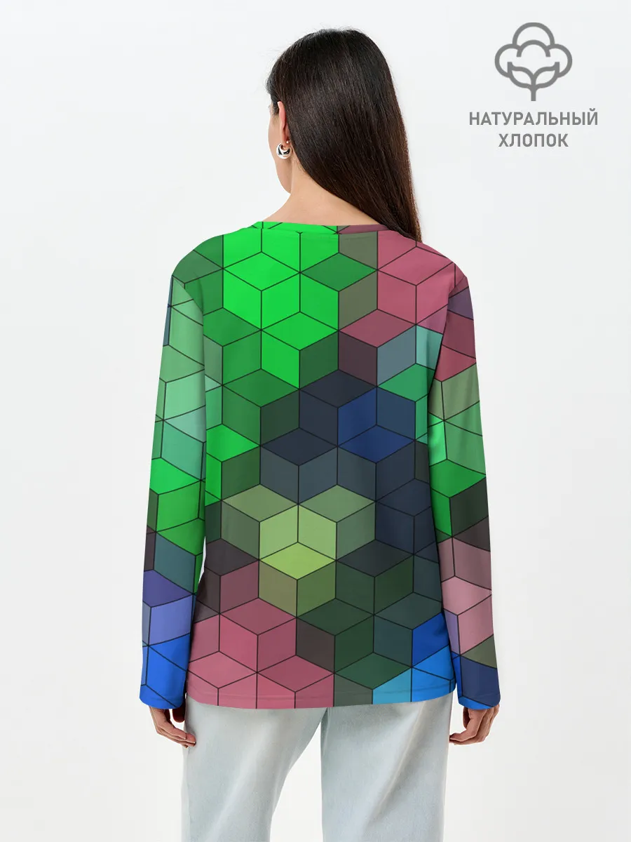 Лонгслив женский. Хлопок / Разноцветный геометрический уз