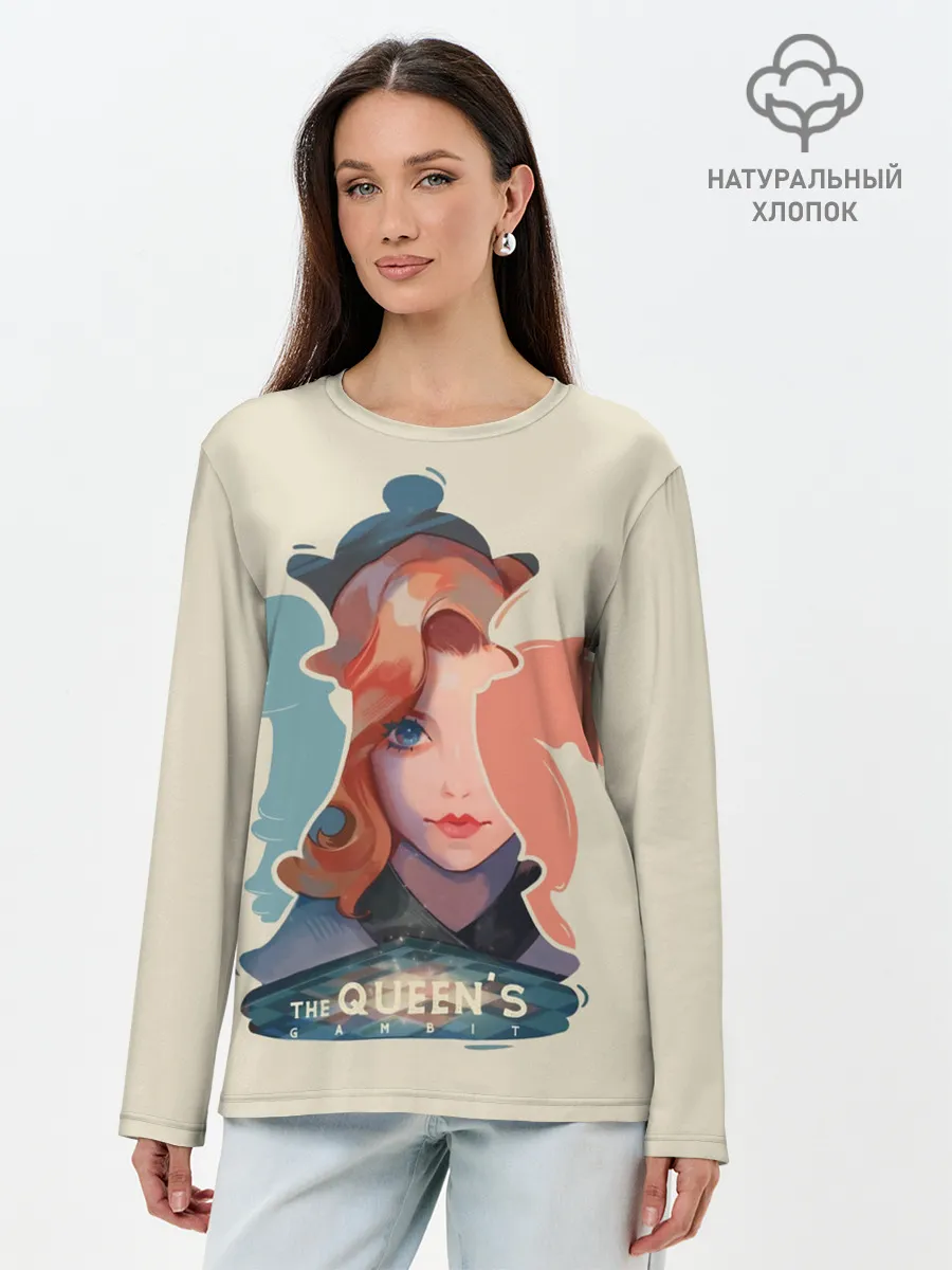 Лонгслив женский. Хлопок / Королева шахматной доски